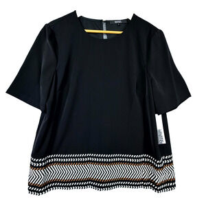 Badgley Mischka Blouse Top Womens 14 Black Geometric Tribal Oversized Flowy